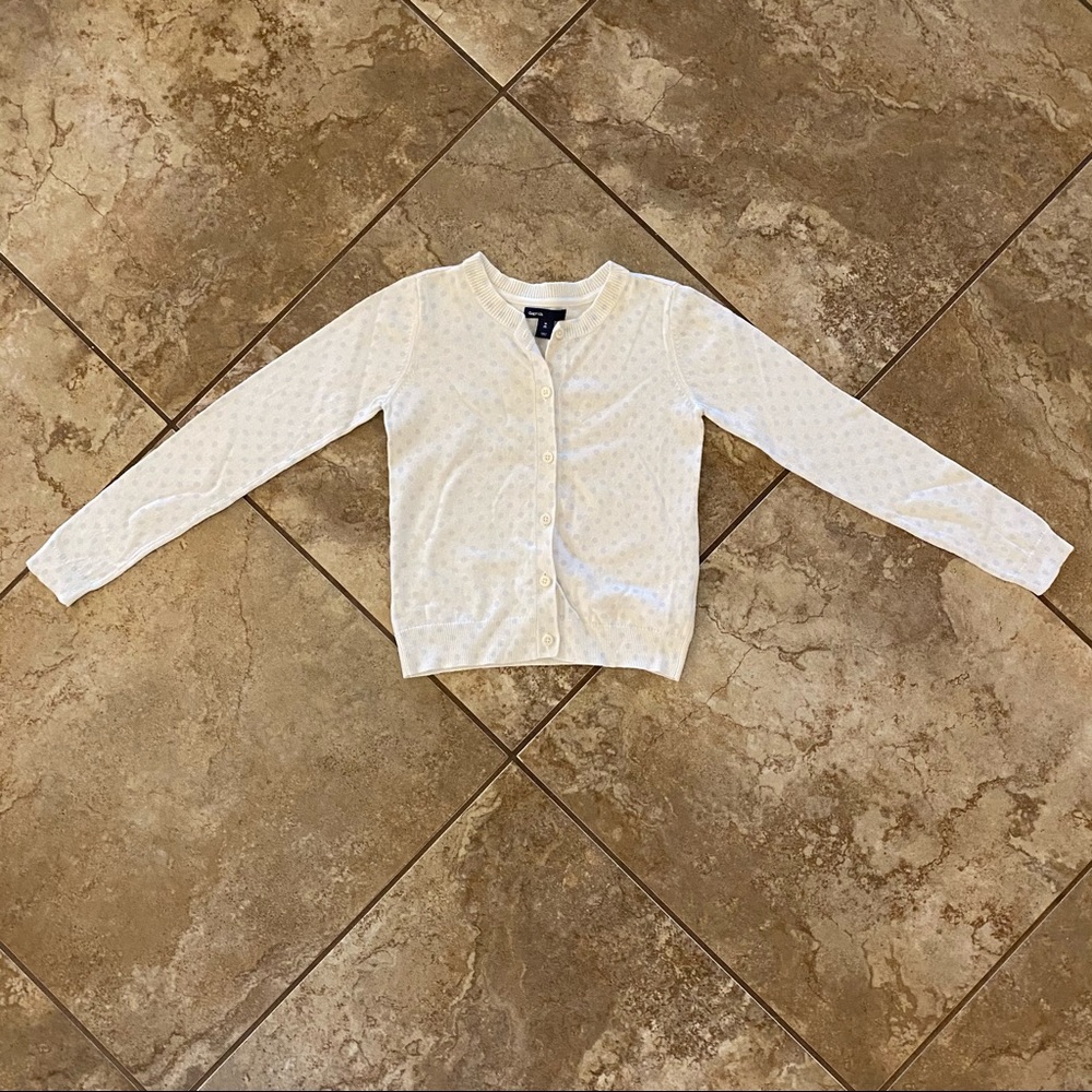 Gap Kids Cardigan Sweater White Blue Polka Dot 8/M